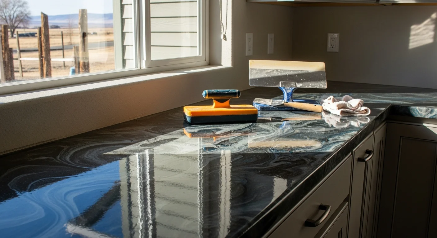 Finished epoxy countertop in modern kitchen