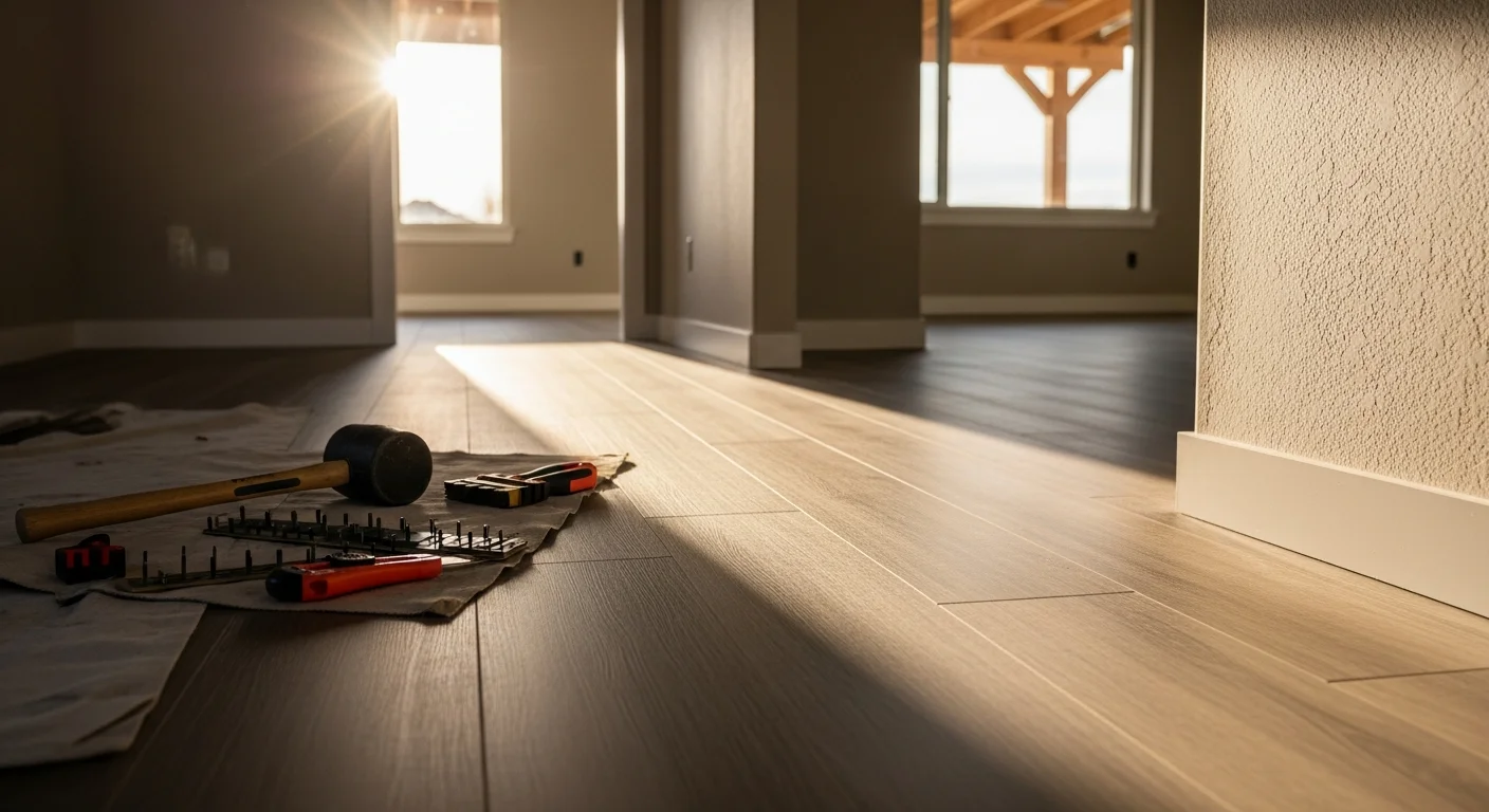 Professional flooring installation in progress